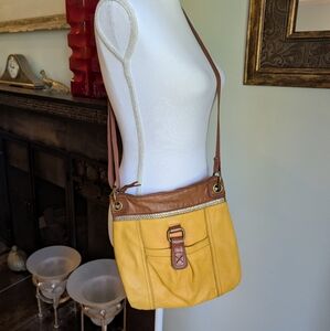 The Sak Kendra Leather Crossbody Purse Saffron Block Yellow Medium Size